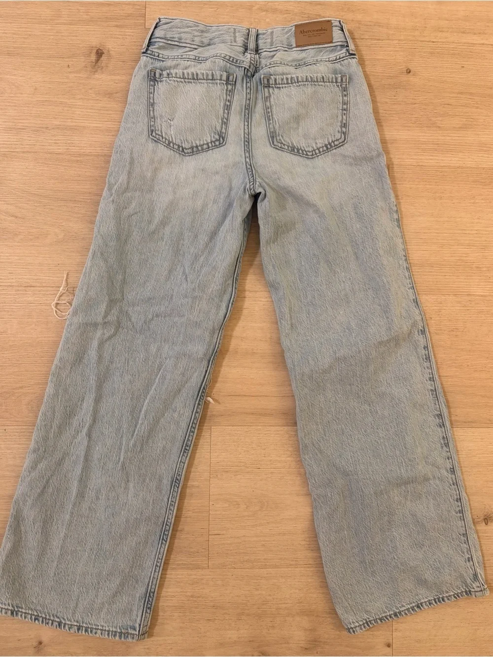 Abercrombie Kids Light Wash Distressed Wide Leg Jeans